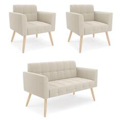 Imagem de Namoradeira e 2 Poltronas Pé Palito Natural Elisa Bouclê Bege D03 - D`Rossi