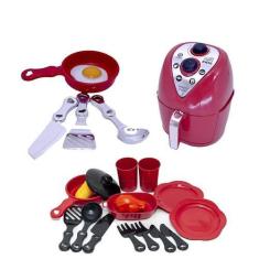 Imagem de Kit Cozinha Brinquedo Pequeno Chef Vermelho Air Fryer 18Pç - Altimar