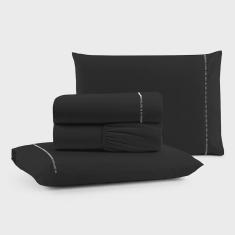 Imagem de Jogo de Lençol Luiza Queen 4 Pçs Percal 100% Algodão 180 Fios Ponto Palito - Preto