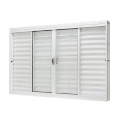 Imagem de Janela de Aço Veneziana Central 100x120cm 6 Folhas com Grade Quadriculada Ramassol e Vidro Liso Unicsol Ramassol Branco