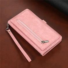 Imagem de Capa de telefone de couro com cordão longo para Samsung Galaxy S23 S22 Ultra S21 FE S20 S10 Plus Note 20 Carteira com zíper Capa para vários cartões, rosa, para Samsung Note 20