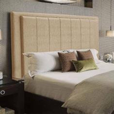 Imagem de Cabeceira Opala Cama Box Queen 160cm Linho - Ssx Multicoisas Cor Bege Dourado