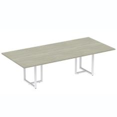 Imagem de Mesa De Reunião Retangular 260 X 120 Cm Pé Tubular Pe25 Em Mdp Noce Naturalle Base Branca