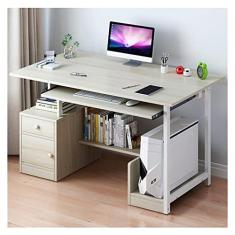 Imagem de Mesa de computador Desktop do escritório em casa PC Mesa com bandeja de teclado e CPU Holder Multifuncional Mesa de escrita Laptop Estação de trabalho com gavetas e prateleiras de armazenamento Mesa d