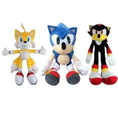Imagem de 03 Brinquedos Pelucia Sonic Tails e Shadow 35cm Antialérgico Bordado