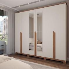 Imagem de Guarda-Roupa Casal Calábria 6 Portas 6 Gavetas Espelho Nature/Off White - Panorama Móveis