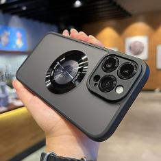 Imagem de Luxo magnético sem fio carga à prova de choque fosco caso de telefone para iphone 11 12 13 14 pro max armadura pára-choques capa clara, preto, para iphone 11