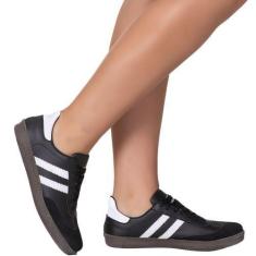 Imagem de Tênis Casual Flat Feminino Moda Conforto Branco Preto - classek, Preto