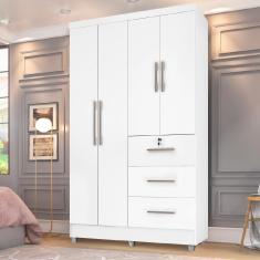 Imagem de Guarda Roupas Solteiro 4 Portas 3 Gavetas Tokio Branco / Branco Lilás Flex