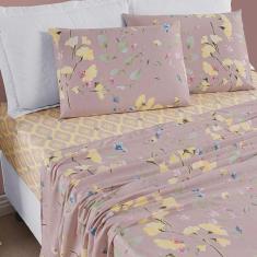 Imagem de Jogo de Cama Lençol Dallas Solteiro Microfibra 3 Peças - Rosê Lavanda Floral