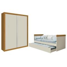 Imagem de Jogo De Quarto Guarda Roupa Prince E Bicama Nuth Areia Savana Com 2 Colchões Supreme - Reller Móveis Areia Savana