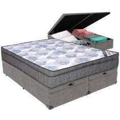 Imagem de Cama Box Baú Cinza e Colchão ISO Superpocket Molas Ensacadas Queen Ort