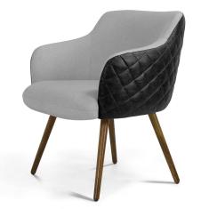 Imagem de Poltrona Decorativa Jade Pés Palito Madeira C-315 Corano Tressê Linho  Claro - Domi