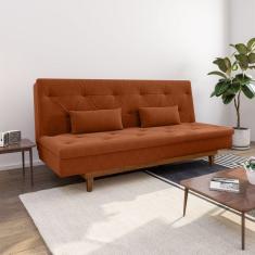 Imagem de Sofá Cama 3 Lugares em Suede Tokio Yescasa Laranja/Mel