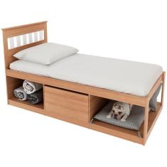 Imagem de Cama Solteiro 2 Nichos 1 Bau Cm8037 Amendoa Branco Tecno Mobili Amendoa Branco