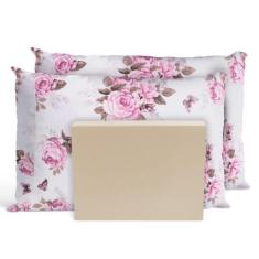 Imagem de Jogo De Lençol Casal Padrão 3 Peças 200 Fios Rosas Palha - Casa Home