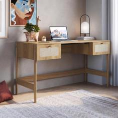 Imagem de Escrivaninha 2 Gavetas 139cm Palhinha Pé Madeira Oslo Artesano