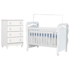 Imagem de Berço Americano New Nanda com Cômoda Gaveteiro Mel Flat Branco Brilho 