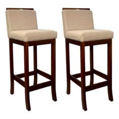 Imagem de Kit 2 Banquetas Média em Madeira Castanho Turim Linho Bege CCs