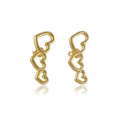 Imagem de Brinco Ear Cuff  Dourado de Corações Pequeno Folheado