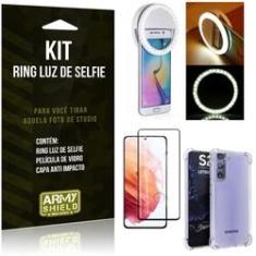 Imagem de Kit Flash Ring Galaxy S21 Flash Ring + Capa Anti Impacto + Película de Vidro 3D - Armyshield