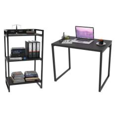 Imagem de Conjunto Escritório Estilo Industrial Mesa 90cm E Estante 60cm 3 Prate