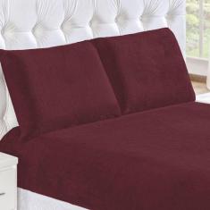 Imagem de Jogo De Lençol Vermelho Casal Padrão 3 Peças Com Elástico E 2 Fronha -