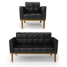 Imagem de Sof  Namoradeira E Poltrona Base De Madeira Castanho Elisa Co