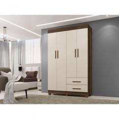 Imagem de Roupeiro Copacabana New 4 Portas 2 Gavetas Benetil Cor:imbuia/off White