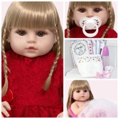 Imagem de Boneca Reborn Loira Silicone Enxoval 13 Acessórios Barata - Cegonha Re