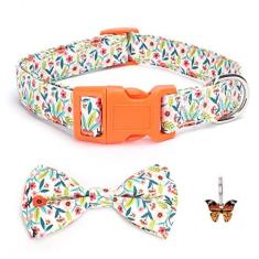 Imagem de Coralup Coleira floral para cães com gravata borboleta para aniversário confortável de algodão gravata borboleta ajustável fofa pequena coleira para meninas meninos e cães, P, pescoço 28-41 cm,