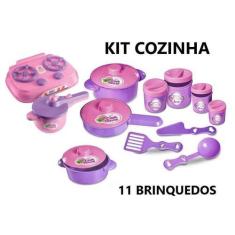 Imagem de Kit Cozinha Infantil 11 Brinquedos Fogão Panelinhas Potes - Altimar