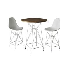 Imagem de Jogo Mesa Bistrô Eames Tampo Amêndoa 60Cm 2 Banquetas Branca Base Ferro Branco - Cor: Amendoa