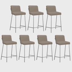 Imagem de Kit 07 Banqueta Alta Com Encosto Drika Industrial Cozinha Bistrô Ferro Cinza Sintético Bege - Ahazzo Móveis