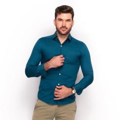 Imagem de Camisa Social Teodoro Masculina Lisa Slim Festa Conforto