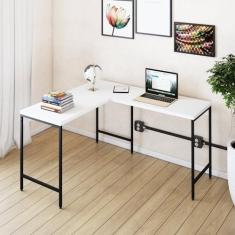 Imagem de Mesa de Escritório em L Estilo Industrial 120x140cm Active Branco Chess/Preto