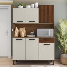 Imagem de Armário De Cozinha Compacta 6 Portas 1 Gaveta Gênova - Nogueira-off White-cp-ripado