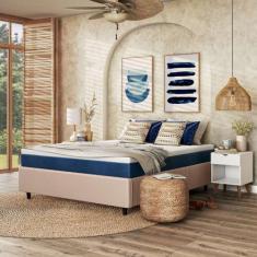Imagem de Base Para Cama Box Casal Guldi Com Guarda Objetos Bege