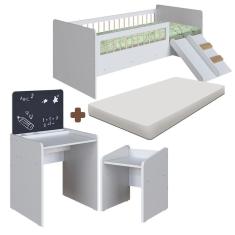 Imagem de Kit Cama Montessoriana E Colchão Com Mesa Com Quadro E Banqueta Infantil Branco Spencer Shop Jm