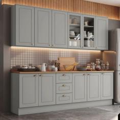 Imagem de Cozinha Completa Americana 11 Portas 3 Gavetas com Vidro 100% Mdf Cinza - Henn