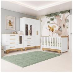 Imagem de Quarto de Bebê com Berço Guarda-roupa e Cômoda com Janelas 100% Mdf Re