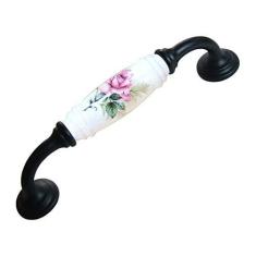 Imagem de BlocksTool Puxadores de gaveta de armário vintage de 128 mm de cerâmica com rosas, pacote com 4 (branco)