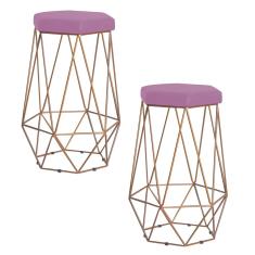 Imagem de Kit 2 Banqueta Decorativa Rubel Base Gold Veludo Rosê - Gran Belo