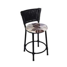 Imagem de Banqueta Baixa Banquinho Com Encosto Em Junco Para Cozinha Bar Balcão 