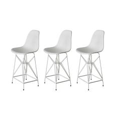 Imagem de Kit 3 Banquetas Bistrô Alta Eames Branca Base Ferro Branco - Cor: Branco