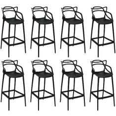 Imagem de Kit 8 Banquetas Allegra com Encosto Design Cozinha/bancada - Preto
