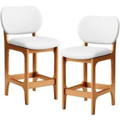 Imagem de Kit 02 Banquetas Baixa Bar Cozinha E Sala De Jantar Fixa Betta L02 Imbuia Facto Branco