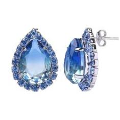 Imagem de Brinco de Gota Com Cristais Azul Folheado A Metalico