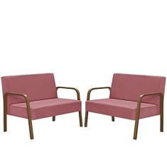 Imagem de Kit Poltrona Decorativa 2 Namoradeiras Jade Braço Madeira D Salla Suede 