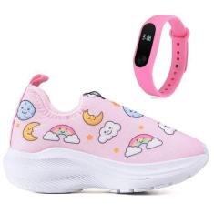 Imagem de Tenis Infantil Calce Facil Meninas Casual Escolar + Relogio - Light